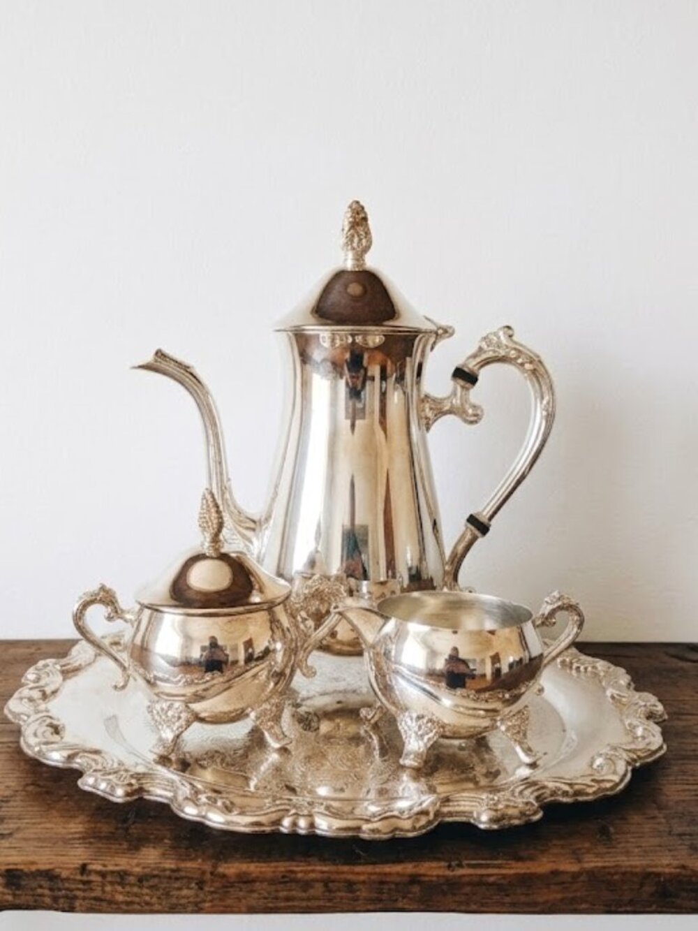 Vintage International Silver Co Silverplate Tea Set Pot Creamer Tray Sugar Bowl